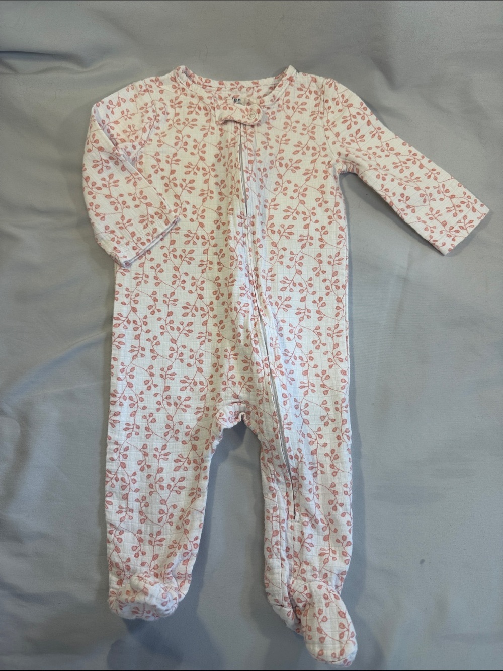 aden + anais White Footed One-Piece with Pink Leaf Print
